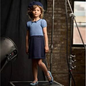 Stylish Blue Kids Dress with Bow Accent